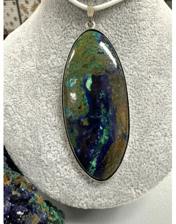 Pendentif Azurite Malachite Argent 925 – Artisanat, Pierre Naturelle. Atelier 2F Unilliance Minéraux