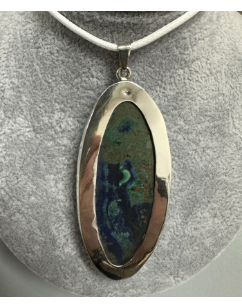Pendentif Azurite Malachite Argent 925 – Artisanat, Pierre Naturelle. Atelier 2F Unilliance Minéraux