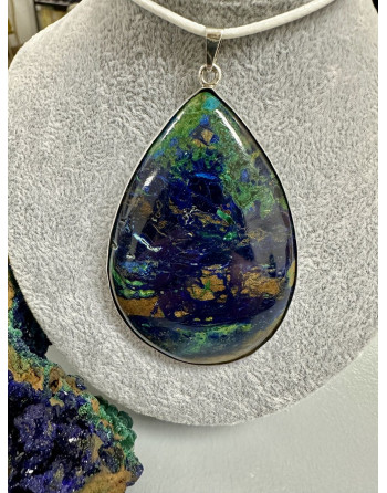 Pendentif Azurite Malachite Argent 925 – Artisanat, Pierre Naturelle. Atelier 2F Unilliance Minéraux