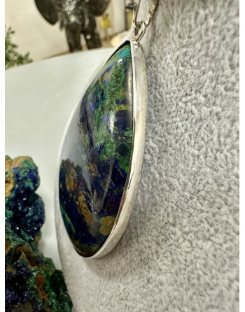 Pendentif Azurite Malachite Argent 925 – Artisanat, Pierre Naturelle. Atelier 2F Unilliance Minéraux