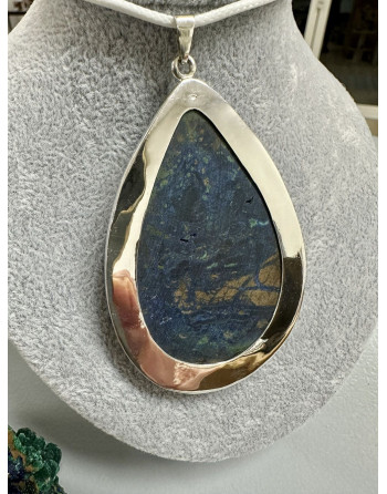 Pendentif Azurite Malachite Argent 925 – Artisanat, Pierre Naturelle. Atelier 2F Unilliance Minéraux
