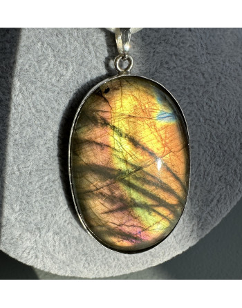 Pendentif Labradorite violette Argent 925 – Artisanat, Pierre Naturelle. Atelier 2F Unilliance Minéraux