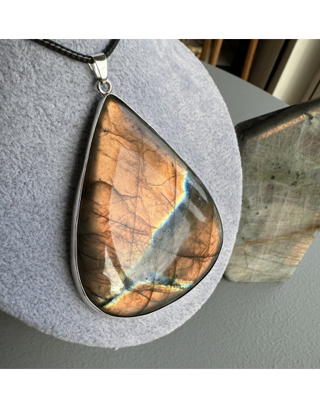 Pendentif artisanal labradorite XXL reflets violets et dorés argent 925