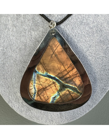 Pendentif artisanal labradorite XXL reflets violets et dorés argent 925