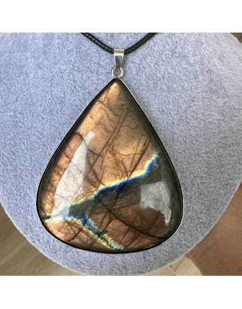 Pendentif artisanal labradorite XXL reflets violets et dorés argent 925