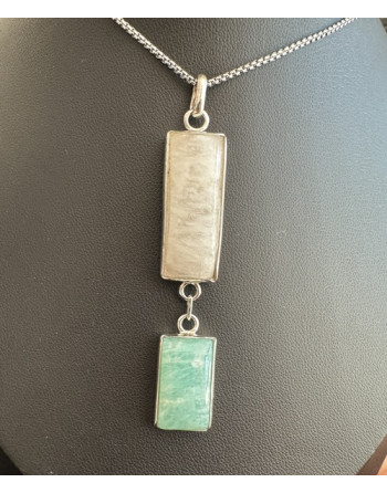 PENDENTIF PIERRE DE LUNE AMAZONITE NATURELLE ARTISANAL ATELIER 2F