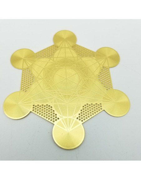 Cube de Métatron en laiton 8 cm. Grille pour minéraux. Unilliance Mineraux