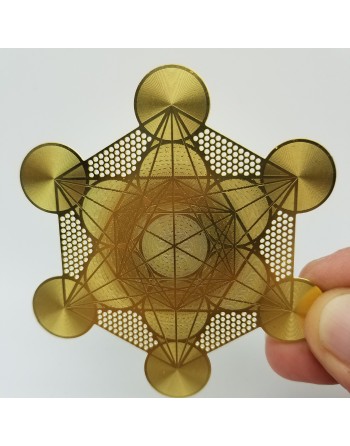 Cube de Métatron en laiton 8 cm. Grille pour minéraux. Unilliance Mineraux